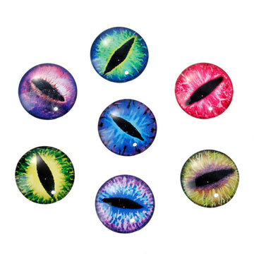 CA504 - 10 pcs Circle Dragon Eyes Glass Round Dome Seals Tiles Cabochons - 25mm (1 in) - Cat's Eyes - Assortment