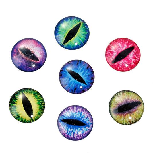 CA504 - 10 pcs Circle Dragon Eyes Glass Round Dome Seals Tiles Cabochons - 25mm (1 in) - Cat's Eyes - Assortment