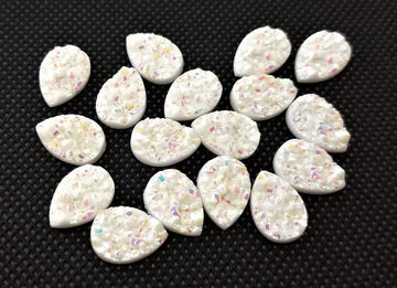 CA624 - 10 pcs Druzy Resin Embellishment Cabochons White Multicolor - 14x10mm - Teardrop - 14mm x 10mm - 3mm Thick