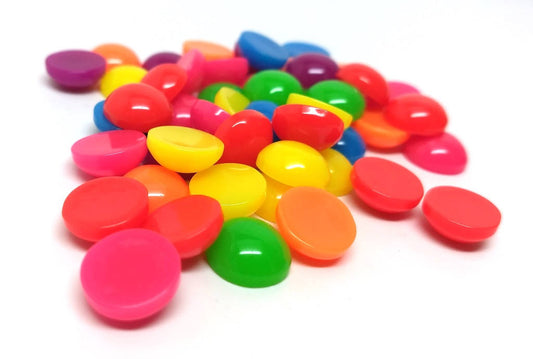 CA943 - 50 pcs Resin Embellishment Cabochons Assortment - 12mm - 5mm Thick - Mix of Solid Colors! Solid Candy Look