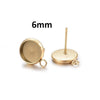 E378 - 10 pcs. 304 Stainless Steel Golden Earring Posts Studs Settings Bezels Cabochons Tacks with Loop - 6mm Glue Pad Setting - Parallel Loop
