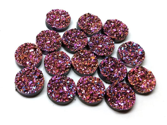 CA274 - 10 pcs Druzy Resin Embellishment Cabochons Sparkly Magenta - 12mm (1/2 in)