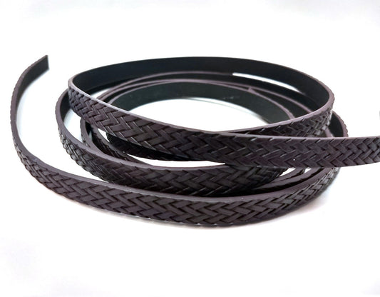 N173 - 1M (3.28 FT) - Dark Red Brown FLAT Faux Leather Jewelry Cord - 10mm Wide - BRAIDED