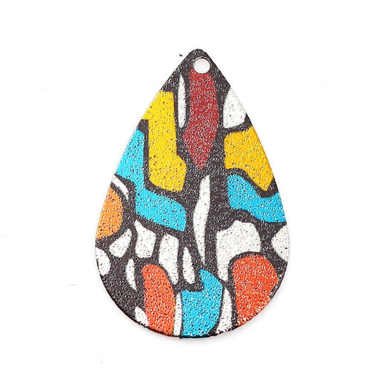 P1039 - 10 pcs Silver Tone Multicolor Teardrop Metal Enamel Dangle Charms Pendants - 28mm x 18mm - 1.1" - Abstract - Great for Earrings, Dangles!