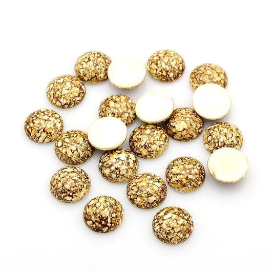 AC0003B - 100 pcs Druzy Acrylic Embellishment Cabochons - 12mm - Spotted Style - Golden Brown White