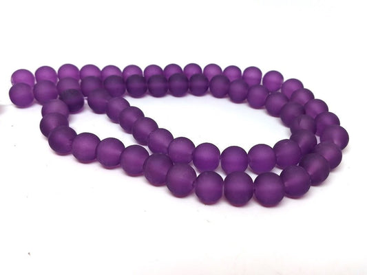 BD035 - 10mm Dark Purple Frosted Glass Round Beads - 15" strand (40cm) - Approx 40 beads per strand - Hole Size: 1.3mm