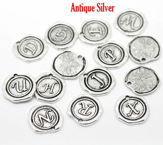 P775 - 26pcs. Antique Silver LARGE Alphabet Letters- 18mm x 18mm - Wax Design
