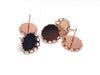 E422 - 10 pcs. Rose Gold Plated Earring Posts Studs Settings Bezels Cabochons Tacks- 12mm Glue Pad Setting - Crown Design