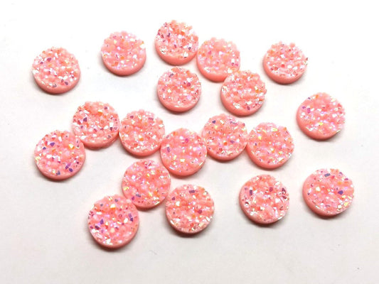 CA186 - 10 pcs Druzy Resin Embellishment Cabochons Flamingo Pink - 12mm