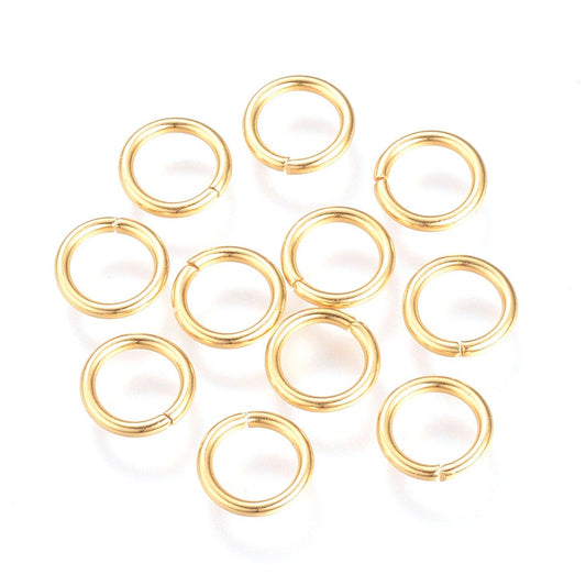 J096 - 100 pcs 304 Stainless Steel Golden Open Jump Rings 8mm - 16 Gauge (1.2mm Thick) - High Quality!