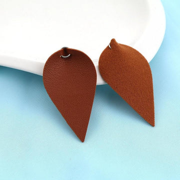P1166 - 10 pcs. Light Brown Faux Leather Dangle Charms Pendants - Pinch Leaf - Silver Tone Jump Ring - 63mm (2.5") - Great for Earrings or Dangles