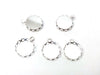 P1110 - 10 pcs. Silver Plated Circle Round Bezel Cabochon Pendant Tags Trays - 12mm Glue Pad - Single Loop - Crown Scalloped Design