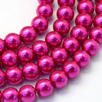 BD219 - 12mm Hot Pink Fuchsia Glass Pearl Imitation Round Beads - 16 inch strand - Approx. 35 Beads - Hole Size: 1.5mm