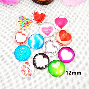 CA976 - 10 pcs Assortment of Circle Heart Glass Round Dome Seals Tiles Cabochons - 12mm - Set 2