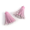 P2207 - 5 pcs. Pink White Faux Leather Tassel Dangle Charms Pendants - 6.7cm (2.64") - Great for Light Earrings, Necklaces or Dangles!