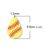 P940 - 6 pcs. Yellow Red Softball Cowhide REAL Leather Dangle Charms Pendants - Teardrop - 56mm (2.2") - Great for Light Earrings or Dangles