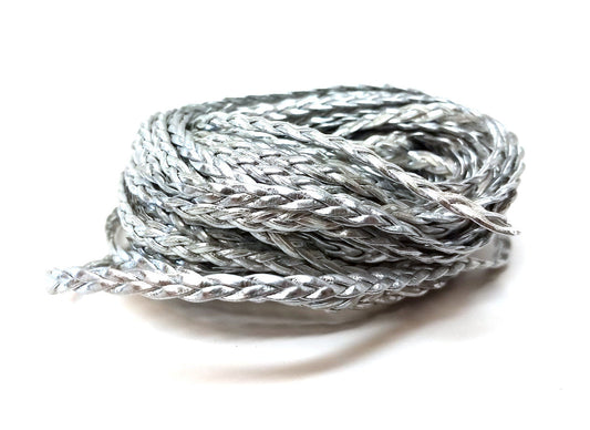 N178 - 10M (32.8 FT) - Silver Faux Leather Jewelry Cord - 5mm Wide - BRAIDED