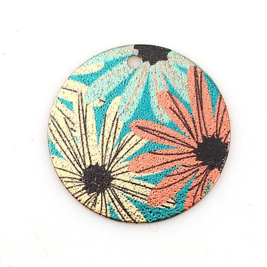 P1178 - 10 pcs. Gold Plated Multicolor Enamel Circle Metal Dangle Charms Pendants - Daisy - 20mm - 0.8" - Great for Earrings, Necklaces or Dangles