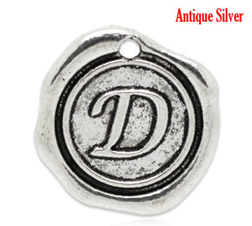 P112 - 5pcs. Antique Silver LARGE Letter "D" Alphabet Letter - 18mm x18mm - Wax Design