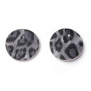 P2018 - 10 pcs. Leopard Animal Faux Leather Dangle Charms Pendants - Black and Gray - Circle - 24mm (0.95") - Double Sided