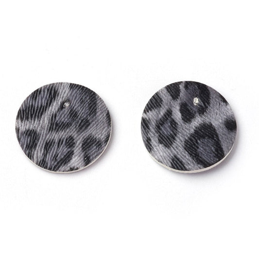 P2018 - 10 pcs. Leopard Animal Faux Leather Dangle Charms Pendants - Black and Gray - Circle - 24mm (0.95") - Double Sided