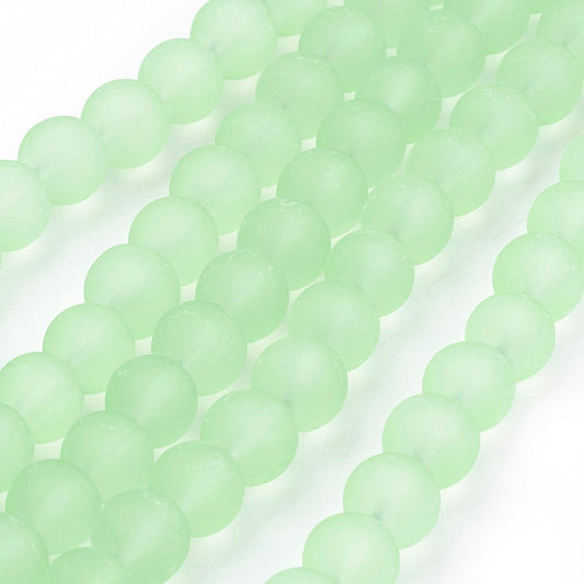 BD605 - 8mm Light Green Frosted Glass Round Beads - 15" strand (40cm) - Approx 52 beads per strand - Hole Size: 1.3mm