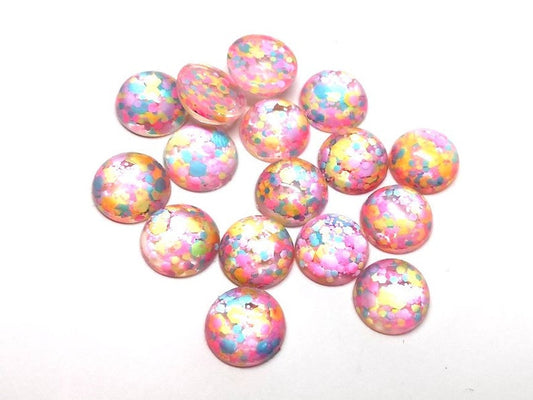 RC0025 - 10 pcs Druzy Resin Embellishment Cabochons - 12mm - Glitter Style - Pink, Blue and Gold