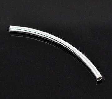 BD726 - 100 pcs. Silver Plated Noodle Tube Long Thin Smooth Curved Beads - 50mm x 3mm (2" x 0.12") - Made of Copper! High Quality! Hole Size: 2.4mm