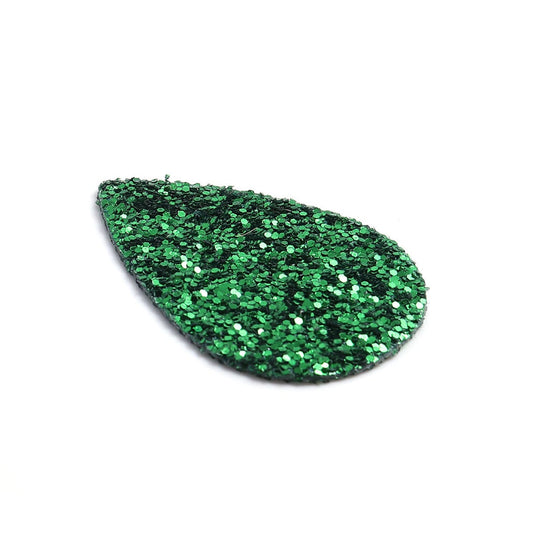 P2092 - 10 pcs. Green Glitter Faux Leather Dangle Charms Pendants - Teardrop - 56mm (2.2") - Great for Light Earrings - Double-Sided - Large Glitter