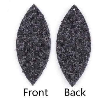 P2001 - 10 pcs. Black Faux Leather Dangle Charms Pendants - Marquise - 59mm (2.33") - Great for Light Earrings or Dangles! Double Sided