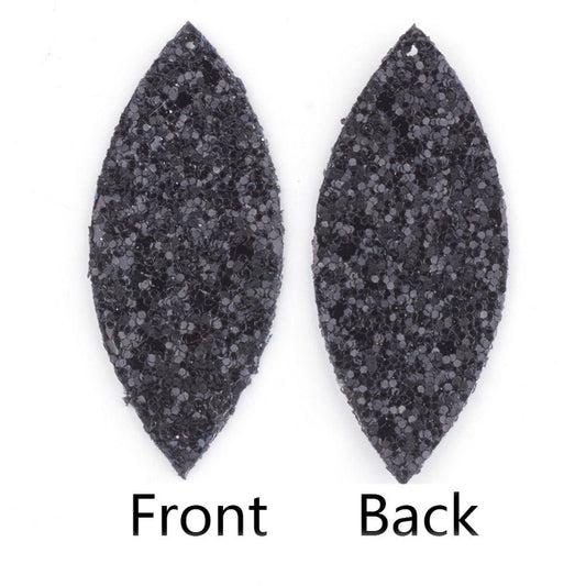 P2001 - 10 pcs. Black Faux Leather Dangle Charms Pendants - Marquise - 59mm (2.33") - Great for Light Earrings or Dangles! Double Sided