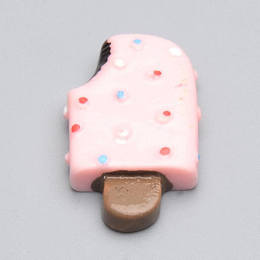 CA599 - 10 pcs Resin Embellishment Cabochons - Food - Ice Cream Popsicle - Pink - 25mm x 15mm