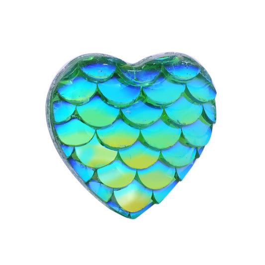 CA1018 - 10 pcs Mermaid Fish Scales Resin Carved Embellishment Cabochons - Green - 12mm - Heart