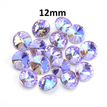 CA907 - 10 pcs. Glass Rhinestone Faceted Rhinestone Cabochons - Glass Pointed Back - 12mm - Multicolor - Purple