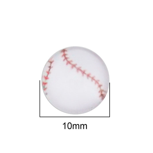 CA728 - 10 pcs Circle Baseball Ball Sports Glass Round Dome Seals Tiles Cabochons - 10mm