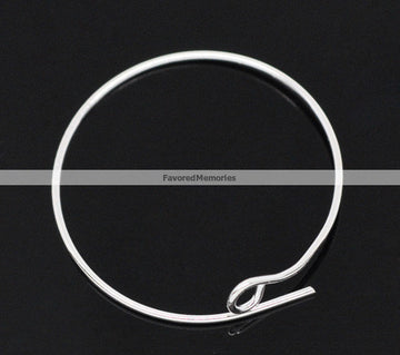 W024 - 200 pcs. Silver Plated Unbent Wine Charm/Earwire Hoop Rings - 25mm- 21 Gauge