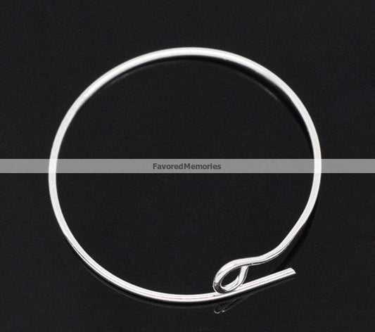 W024 - 200 pcs. Silver Plated Unbent Wine Charm/Earwire Hoop Rings - 25mm- 21 Gauge
