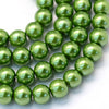 BD155 - 8mm Green Olive Glass Pearl Imitation Round Beads - 32 inch strand - Hole Size: 1mm - Approx. 100 pcs per strand