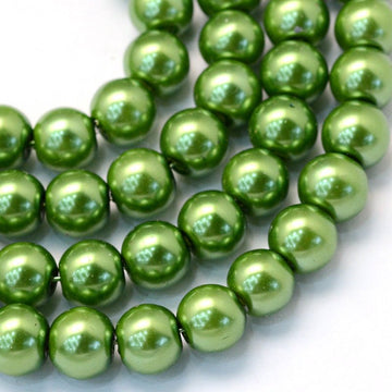 BD155 - 8mm Green Olive Glass Pearl Imitation Round Beads - 32 inch strand - Hole Size: 1mm - Approx. 100 pcs per strand
