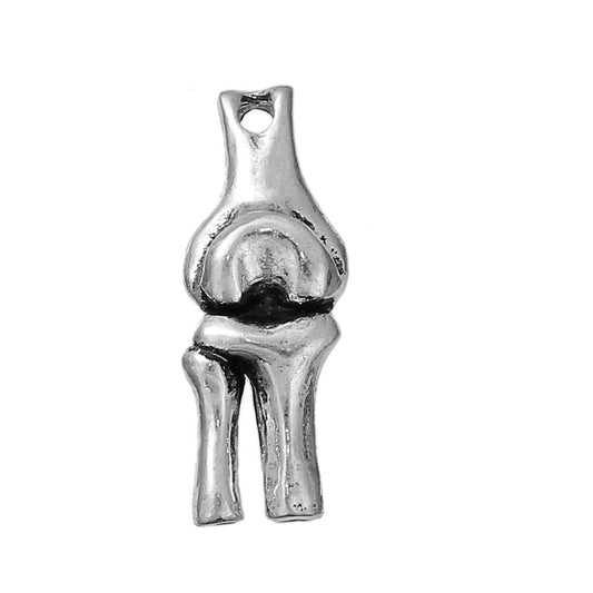 P197 - 1pc. Antique Silver Anatomical Human Knee Medical Charms Pendants - 26mm X 10mm (1 inch) - 3D - Double Sided