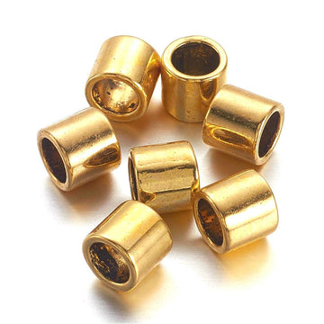 BD754 - 100 pcs Antique Gold Tone Smooth Tube METAL Spacer Beads - 7mm x 6.5mm - Large Hole: 5mm - Fits European Cords and Paracord!