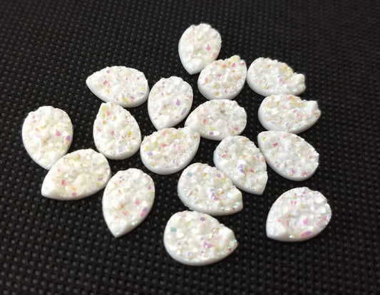 CA624 - 10 pcs Druzy Resin Embellishment Cabochons White Multicolor - 14x10mm - Teardrop - 14mm x 10mm - 3mm Thick