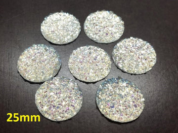 CA633 - 10 pcs Druzy Resin Embellishment Cabochons Clear Multicolor Iridescent - 25mm (1 inch) - Dome Style