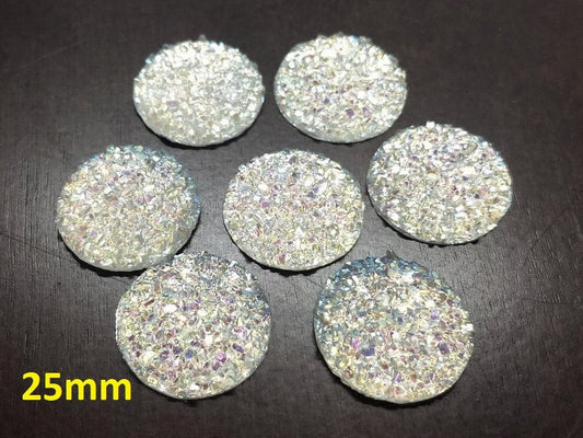 CA633 - 10 pcs Druzy Resin Embellishment Cabochons Clear Multicolor Iridescent - 25mm (1 inch) - Dome Style