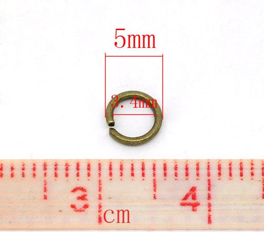 J054 - 100 pcs Antique Bronze Open Jump Rings - 5mm - 20 Gauge