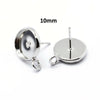 E391 - 10 pcs. Silver Tone Earring Posts Studs Settings Bezels Cabochons Tacks with Loop - 10mm Glue Pad Setting - Perpendicular Loop