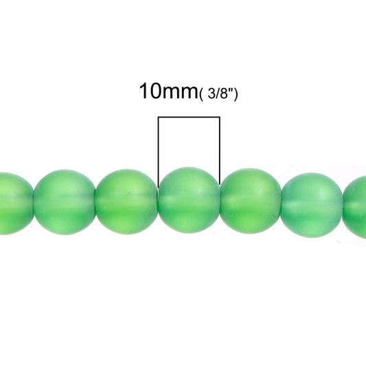 BD770 - 10mm Dark Green Frosted Glass Round Beads - 12" strand (30cm) - Approx 30-32 beads per strand - Hole Size: 2mm