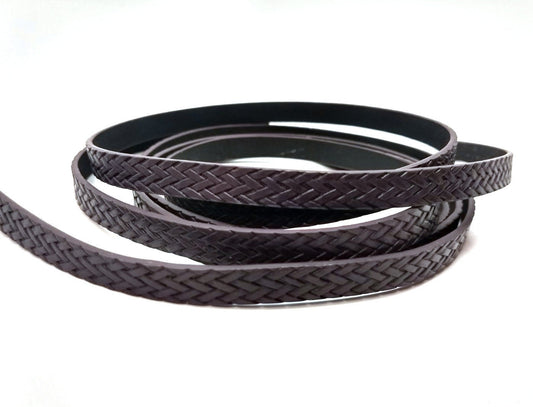 N173 - 1M (3.28 FT) - Dark Red Brown FLAT Faux Leather Jewelry Cord - 10mm Wide - BRAIDED