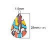 P1039 - 10 pcs Silver Tone Multicolor Teardrop Metal Enamel Dangle Charms Pendants - 28mm x 18mm - 1.1" - Abstract - Great for Earrings, Dangles!