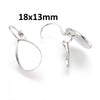 E569 - 10 pcs. Silver Tone Earring Clips Settings Lever Back Bezels - 18mm x 13mm Glue Pad Setting - Teardrop - 18x13mm - 13x18mm - Made of Copper